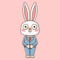 Cute rabbit  businessman suit office workers cartoon animal character mascot icon flat style illustration concept vector