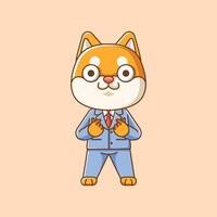 Cute shiba inu dog businessman suit office workers cartoon animal character mascot icon flat style illustration concept vector