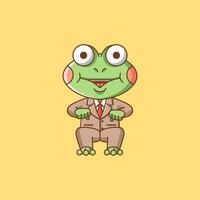 Cute frog businessman suit office workers cartoon animal character mascot icon flat style illustration concept set vector