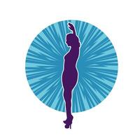 Silhouette of a young slim female model in tight outfit. Silhouette of a slim woman in feminine pose. vector