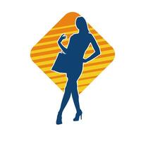 Silhouette of a slim young woman carrying shopping bags. vector