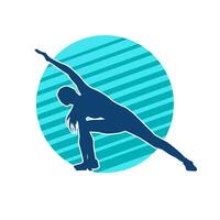 Silhouette of a slim sporty woman doing pilates exercise. Silhouette of a sporty female doing physical exercise. vector