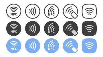 conjunto de iconos nfc. logotipo de signo de pago inalámbrico sin contacto. tecnología nfc contacto menos tarjeta de crédito. logotipo de pago sin contacto. icono de pagos nfc para aplicaciones. vector