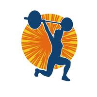 Silhouette of female athlete doing weight lifting sport. vector