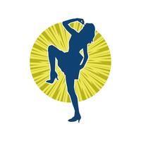 Silhouette of a female dancer in action pose. Silhouette of a slim woman in dancing pose. vector