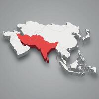 South Asia location within Asia 3d map vector