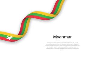 Waving ribbon with flag of Myanmar vector