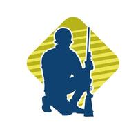 Silhouette of a male soldier carrying machine gun weapon. vector