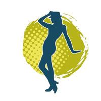 Silhouette of a female cabaret dancer in action pose. Silhouette of a fancy outfit woman dancing happily. vector