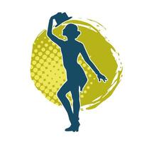 Silhouette of a female cabaret dancer in action pose. Silhouette of a fancy outfit woman dancing happily. vector