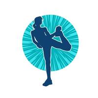 Silhouette of a slim sporty woman doing pilates exercise. Silhouette of a sporty female doing physical exercise. vector