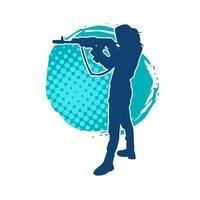 Silhouette of a female shooter firing with sniper long barrel rifle gun weapon vector