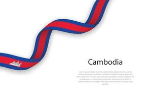 Waving ribbon with flag of Cambodia vector