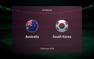 Australia vs South Korea. knockout stage Asia 2023, Soccer scoreboard vector