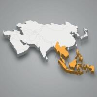 Southeast Asia location within Asia 3d map vector