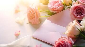AI generated Envelope with flowers including roses photo