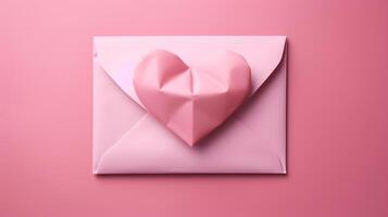 AI generated Pink colored craft envelope with heart. Romantic love letter photo