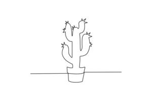 Continuous cactus one-line vector drawing and outline-style single-line illustration art