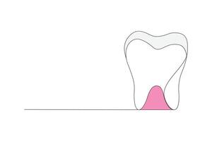 Continuous one-line tooth drawing style and single-line art outline illustration vector