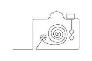 Continuous retro photo camera one-line vector art and outline DSLR mood HD camera illustration art