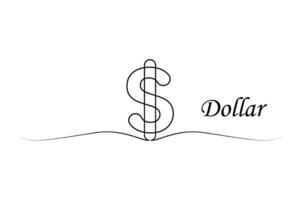 continuo una línea dólar señales dibujo y linea sola moneda concepto contorno ilustración Arte vector