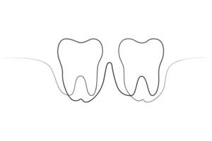 Continuous one-line tooth drawing style and single-line art outline illustration vector