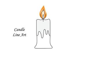 Continuous one-line candle art drawing and outline single-line vector art illustration