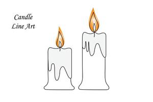 Continuous one-line candle art drawing and outline single-line vector art illustration