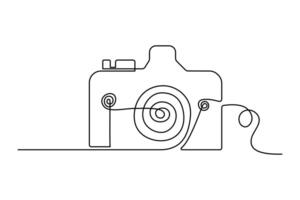 Continuous retro photo camera one-line vector art and outline DSLR mood HD camera illustration art