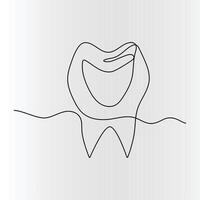 Continuous one-line tooth drawing style and single-line art outline illustration vector