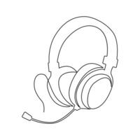 Continuous single-line art drawing of a wireless headphones speaker and outline style vector illustration