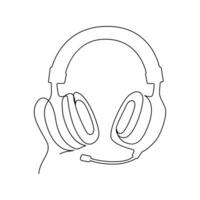 Continuous single-line art drawing of a wireless headphones speaker and outline style vector illustration