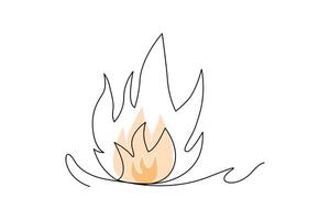 Continuous single-line bonfire drawing and outline fire concept art illustration vector