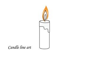 Continuous one-line candle art drawing and outline single-line vector art illustration