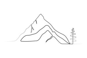 Continuous one-line mountain art . and outline nature landscape view single-line vector illustration.