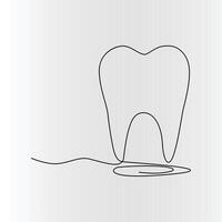 Continuous one-line tooth drawing style and single-line art outline illustration vector