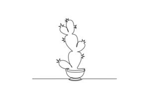 Continuous cactus one-line vector drawing and outline-style single-line illustration art