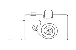 Continuous retro photo camera one-line vector art and outline DSLR mood HD camera illustration art