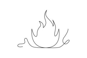 Continuous single-line bonfire drawing and outline fire concept art illustration vector