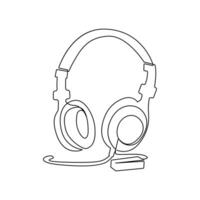 Continuous single-line art drawing of a wireless headphones speaker and outline style vector illustration