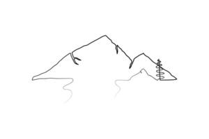 Continuous one-line mountain art . and outline nature landscape view single-line vector illustration.