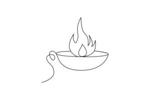 Continuous single-line bonfire drawing and outline fire concept art illustration vector