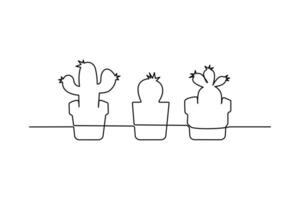 Continuous cactus one-line vector drawing and outline-style single-line illustration art