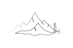 Continuous one-line mountain art . and outline nature landscape view single-line vector illustration.