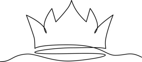 Continuous one-line crown drawing vector art illustration and outline king and majesty concept art