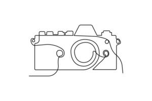 Continuous one-line retro photo camera drawing and DSLR mood HD camera outline vector art