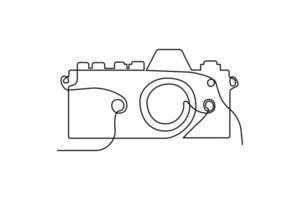 Continuous one-line retro photo camera drawing and DSLR mood HD camera outline vector art