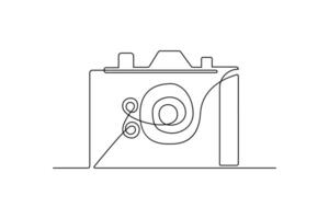 Continuous one-line retro photo camera drawing and DSLR mood HD camera outline vector art