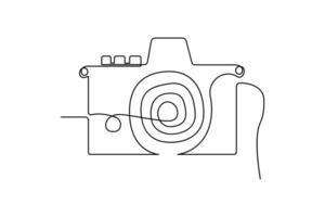 Continuous one-line retro photo camera drawing and DSLR mood HD camera outline vector art