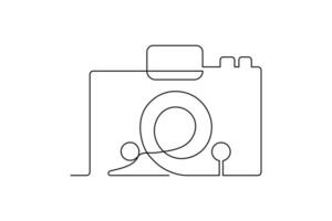 Continuous one-line retro photo camera drawing and DSLR mood HD camera outline vector art